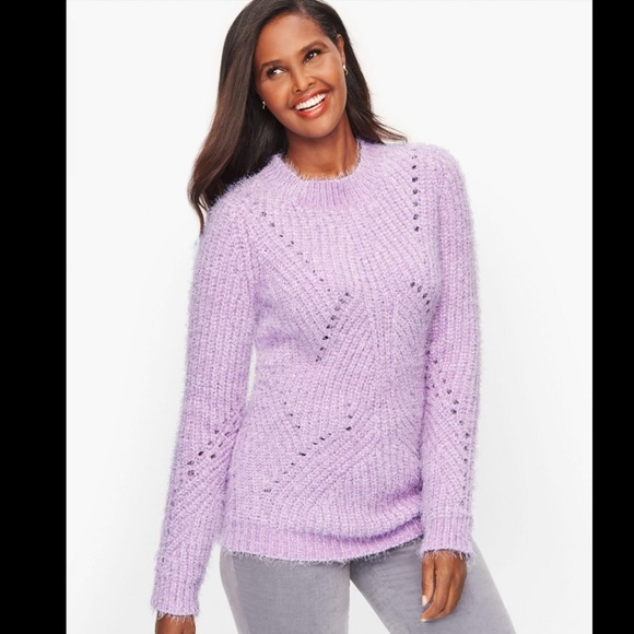 Talbots Fuzzy Eyelash Chenille Crewneck Sweater Lavender Purple - Picture 3 of 4